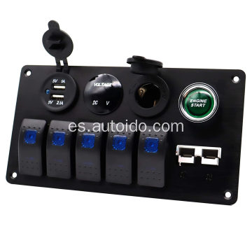 5 Panel de interruptor de pandillas Cargador USB con voltímetro